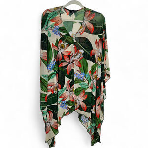 Cha Cha Vente Womens Tropical Print Floral Kimono Cover-Up Size 1X Boho Resort